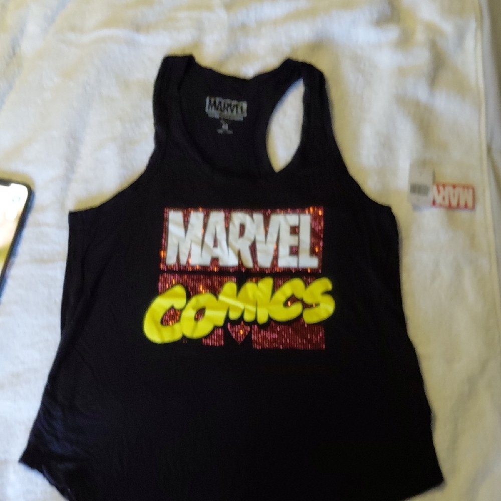 Marvel Black Tank Top with Red and Yellow Logo